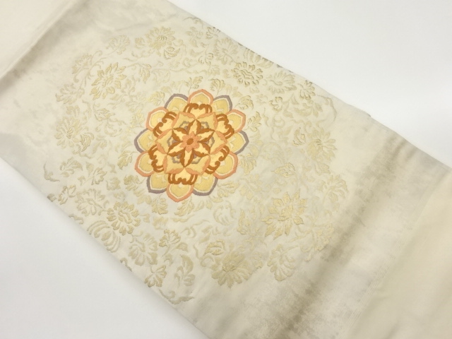 華文に花唐草模様織出し名古屋帯